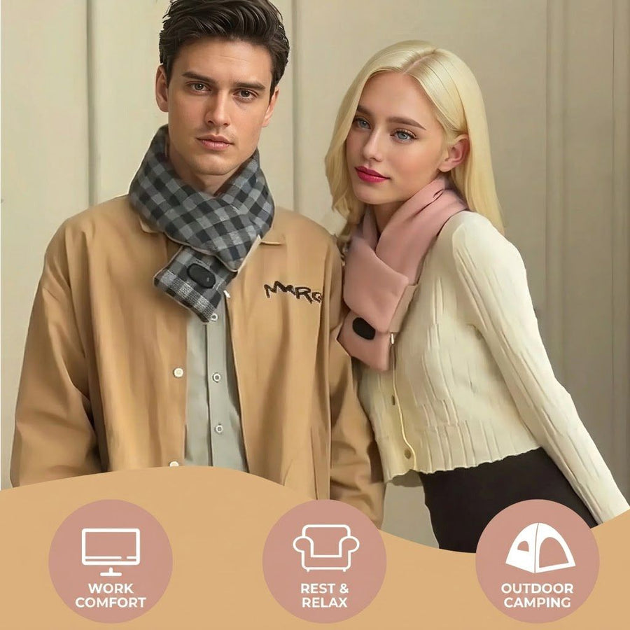 Smart Heated Winter Scarf with USB Power, 3-Temperature Control, Washable Design for Neck Warmth in Office, Home, and Outdoor Camping (Black)