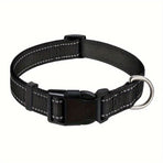 Reflective Dog Collar with Adjustable Nylon Webbing – Safe & Visible Pet Gear for Walks, Outdoor Adventures, and Nighttime Visibility (S, Black)