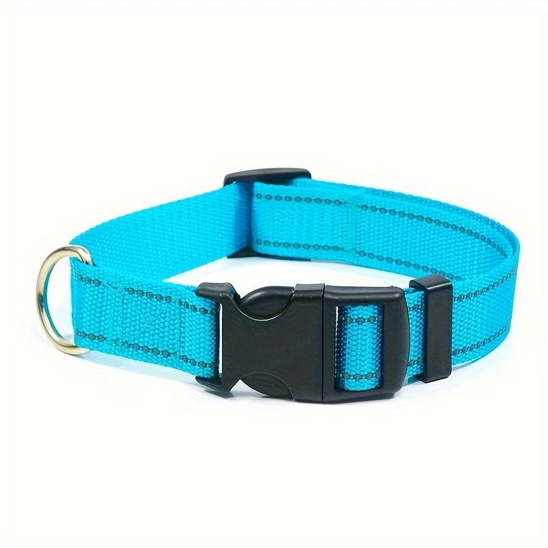 Reflective Dog Collar with Adjustable Nylon Webbing – Safe & Visible Pet Gear for Walks, Outdoor Adventures, and Nighttime Visibility (S, Black)