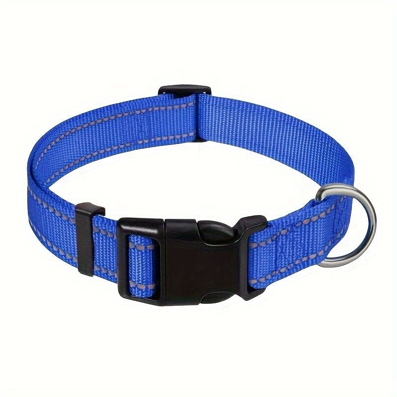 Reflective Dog Collar with Adjustable Nylon Webbing – Safe & Visible Pet Gear for Walks, Outdoor Adventures, and Nighttime Visibility (S, Black)
