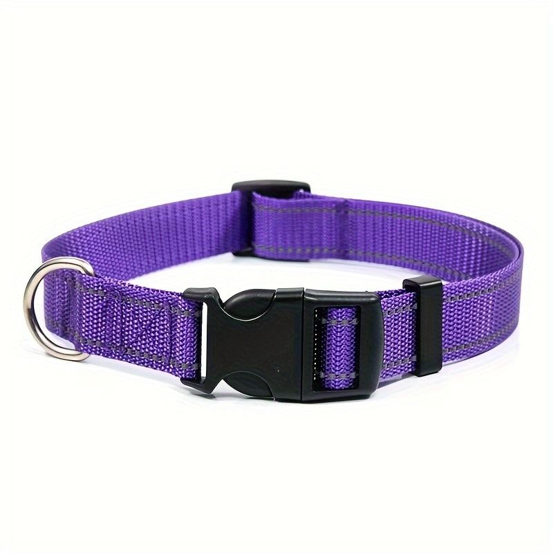 Reflective Dog Collar with Adjustable Nylon Webbing – Safe & Visible Pet Gear for Walks, Outdoor Adventures, and Nighttime Visibility (S, Green)