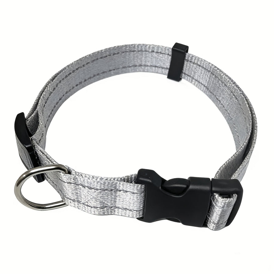 Reflective Dog Collar with Adjustable Nylon Webbing – Safe & Visible Pet Gear for Walks, Outdoor Adventures, and Nighttime Visibility (XL, Pink)