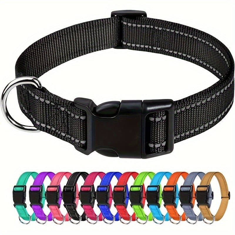 Reflective Dog Collar with Adjustable Nylon Webbing – Safe & Visible Pet Gear for Walks, Outdoor Adventures, and Nighttime Visibility (XS, Green)