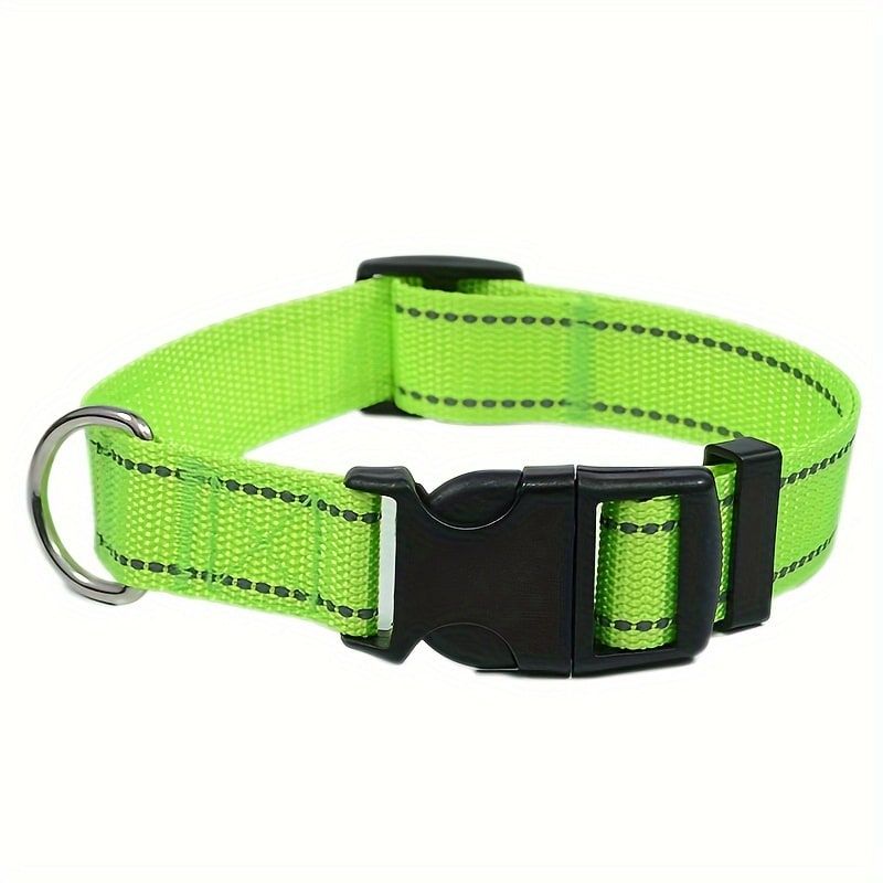 Reflective Dog Collar with Adjustable Nylon Webbing – Safe & Visible Pet Gear for Walks, Outdoor Adventures, and Nighttime Visibility (XS, Grey)
