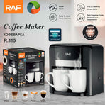 Dual Extraction Coffee Machine with Two Ceramic Cups, 650W Compact Espresso Maker for Home and Small Office, Easy to Clean, Makes Latte, Cappuccino, Macchiato and More (Black)