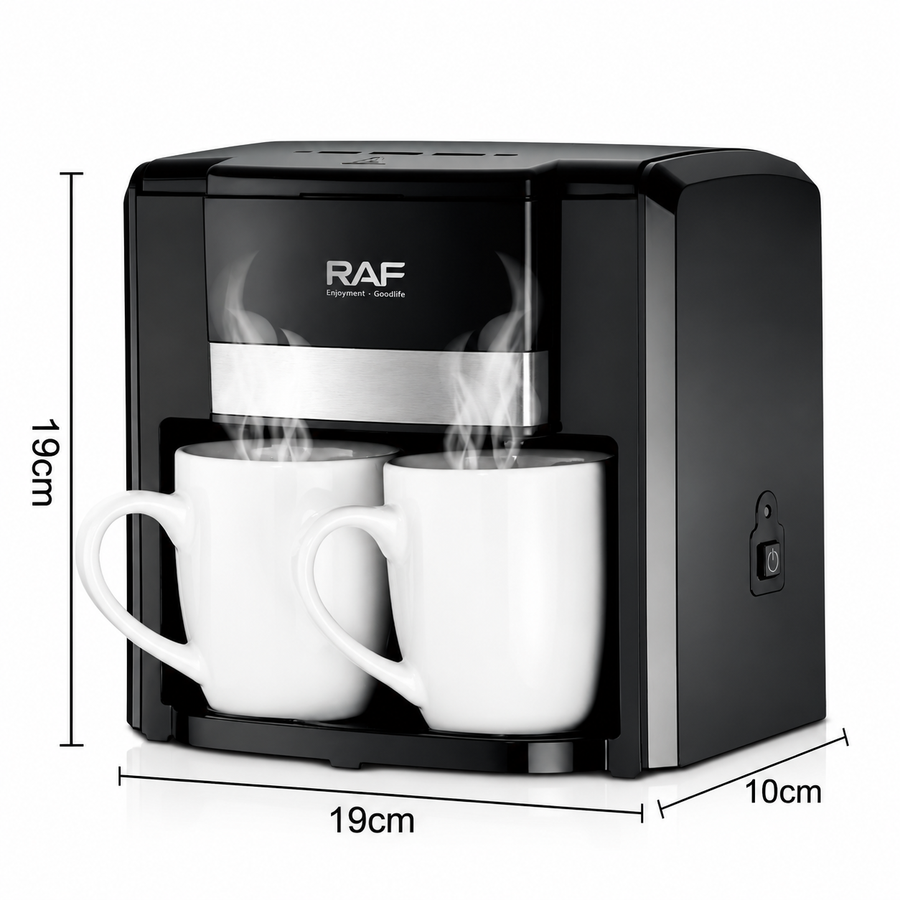 Dual Extraction Coffee Machine with Two Ceramic Cups, 650W Compact Espresso Maker for Home and Small Office, Easy to Clean, Makes Latte, Cappuccino, Macchiato and More (Black)