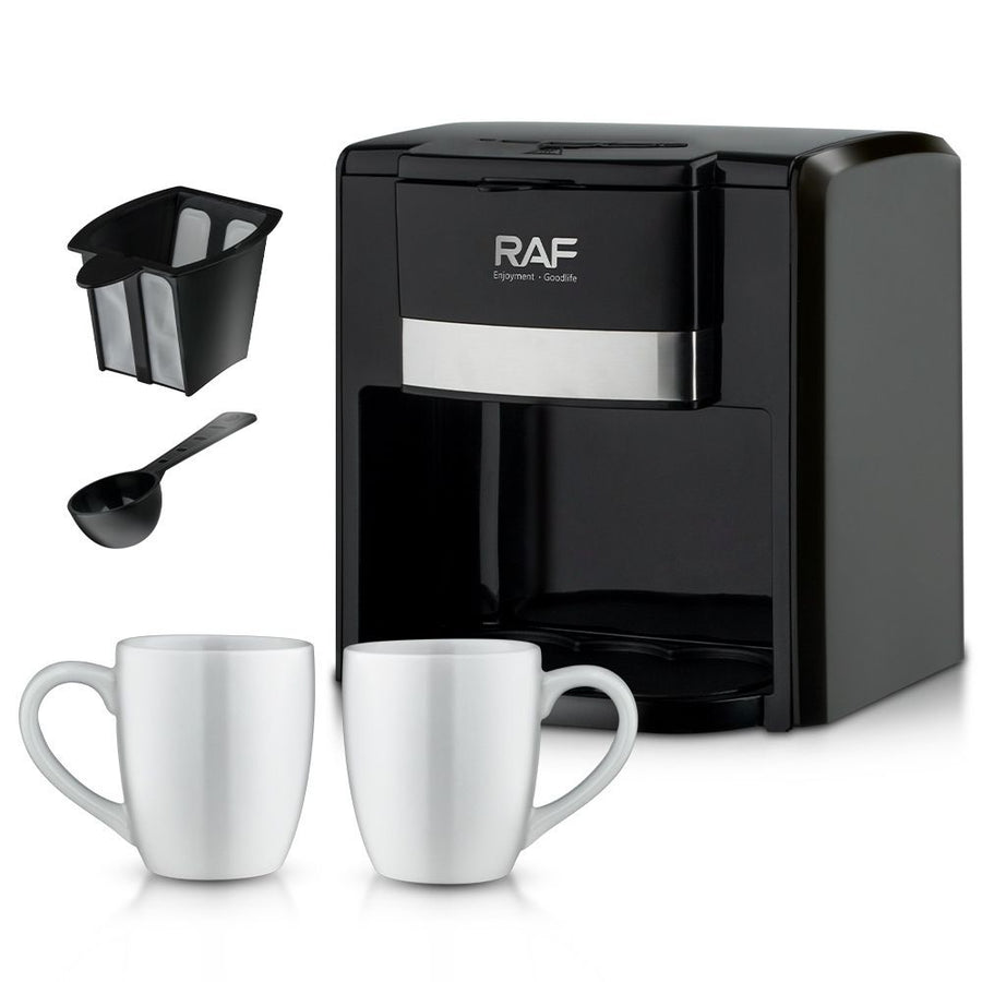 Dual Extraction Coffee Machine with Two Ceramic Cups, 650W Compact Espresso Maker for Home and Small Office, Easy to Clean, Makes Latte, Cappuccino, Macchiato and More (Black)