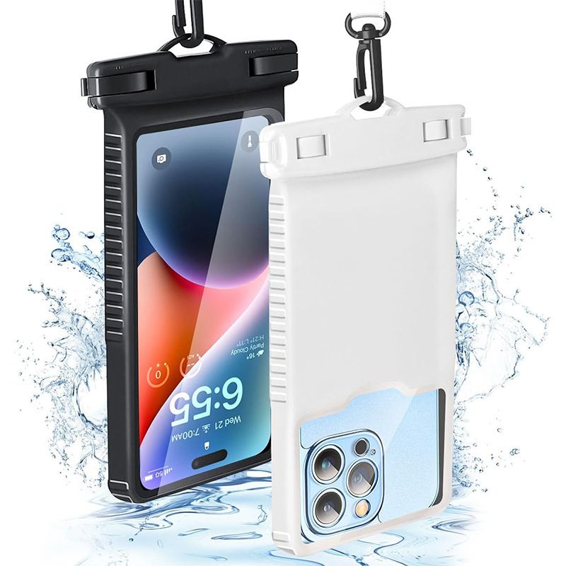 Waterproof Phone Pouch IPX8 Floating Dry Bag with Lanyard, Universal Touchscreen Case for Beach, Swimming, Boating, Hiking, Rainy Commute and Outdoor Work (White)