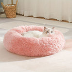 Plush Pet Nest Soft Donut Cat Bed – Cozy Round Couch for Cats and Small Dogs, Comfortable Sleeping Spot for Warmth and Deep Sleep, Suitable for Indoor Home Use (L, White)