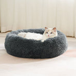 Plush Pet Nest Soft Donut Cat Bed – Cozy Round Couch for Cats and Small Dogs, Comfortable Sleeping Spot for Warmth and Deep Sleep, Suitable for Indoor Home Use (L, White)