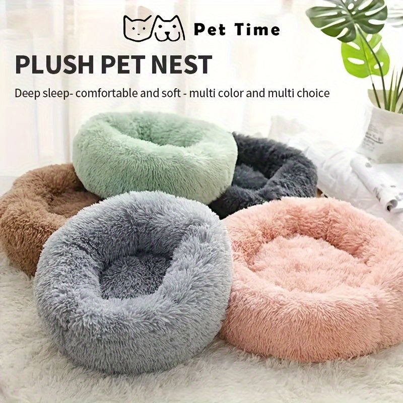 Plush Pet Nest Soft Donut Cat Bed – Cozy Round Couch for Cats and Small Dogs, Comfortable Sleeping Spot for Warmth and Deep Sleep, Suitable for Indoor Home Use (S, White)