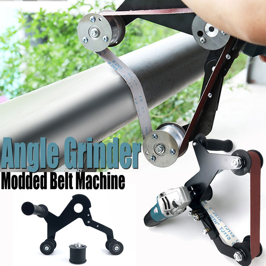 Angle Grinder Belt Sander Attachment Metal Bracket with Three Roller Support for Pipe Tube 360 Degree Sanding Polishing Woodworking Metalworking (Round Tube Sander (US Thread))