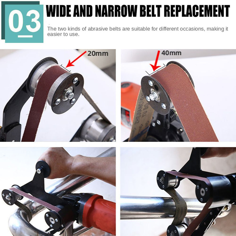 Angle Grinder Belt Sander Attachment Metal Bracket with Three Roller Support for Pipe Tube 360 Degree Sanding Polishing Woodworking Metalworking (Round Tube Sander (US Thread))
