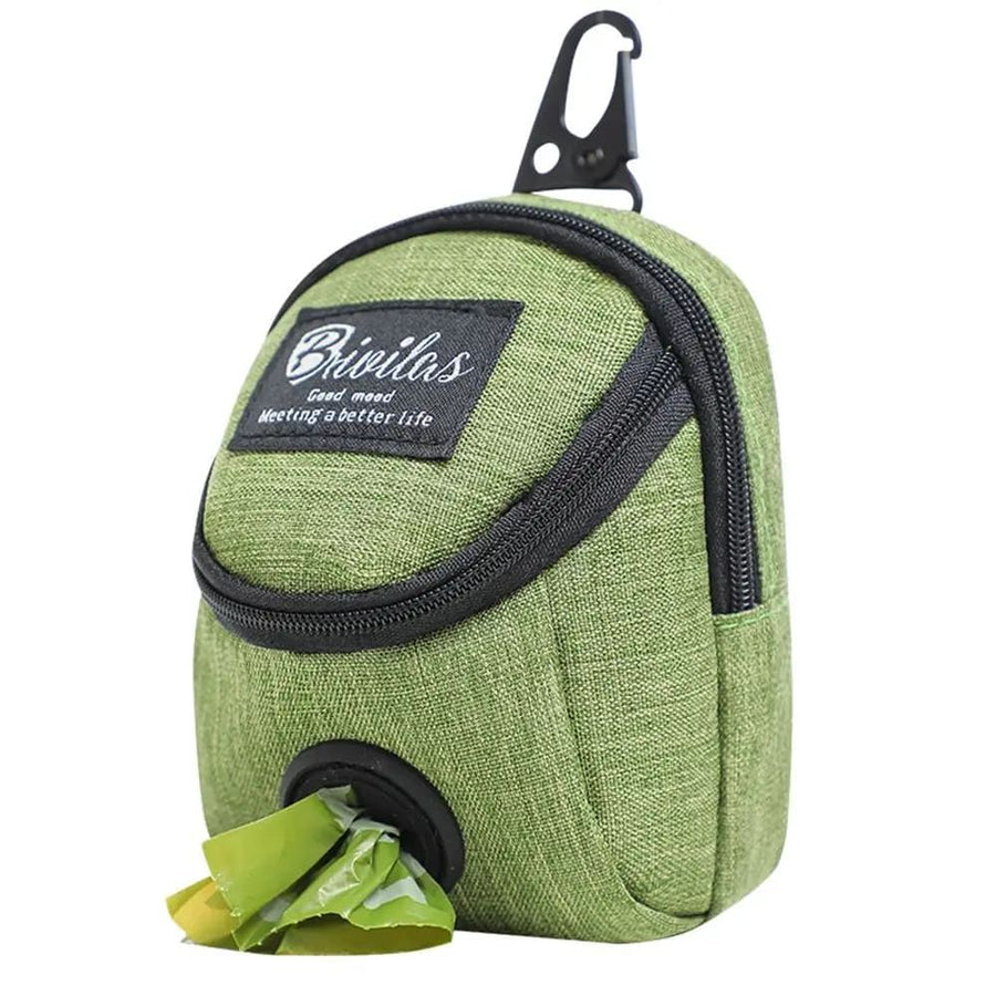 Compact mini backpack dog waste bag holder keeps your hands free during walks and training. Clips to leash or harness, stores rolls of bags plus small treats. Say goodbye to messy pockets. (Grey)