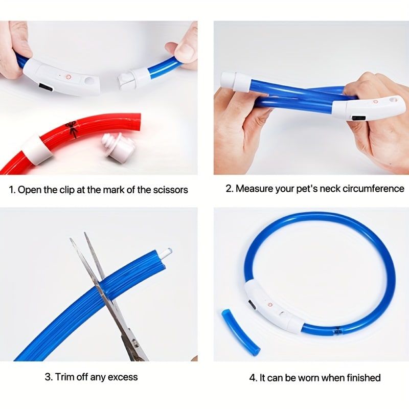 USB Rechargeable LED Glow Pet Collar, Soft Silicone Night Safety Dog & Cat Collar with 6 Colors, 3 Modes, Adjustable Length for Small, Medium, Large Pets, Ideal for Evening Walks and Outdoor Visibility (L, Red)