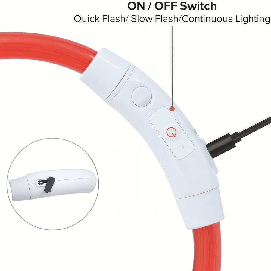 USB Rechargeable LED Glow Pet Collar, Soft Silicone Night Safety Dog & Cat Collar with 6 Colors, 3 Modes, Adjustable Length for Small, Medium, Large Pets, Ideal for Evening Walks and Outdoor Visibility (L, Red)