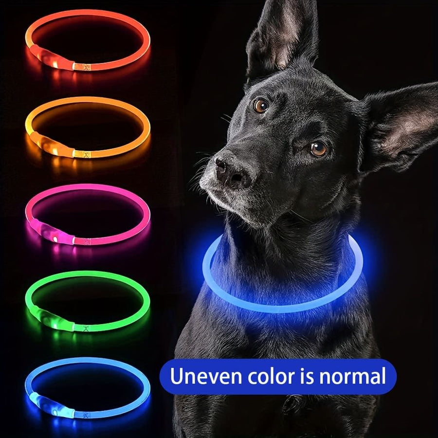 USB Rechargeable LED Glow Pet Collar, Soft Silicone Night Safety Dog & Cat Collar with 6 Colors, 3 Modes, Adjustable Length for Small, Medium, Large Pets, Ideal for Evening Walks and Outdoor Visibility (L, Red)