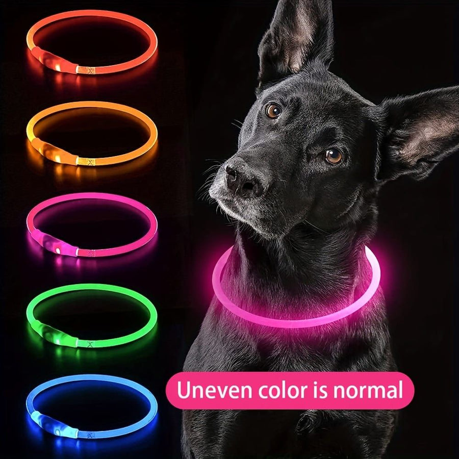 USB Rechargeable LED Glow Pet Collar, Soft Silicone Night Safety Dog & Cat Collar with 6 Colors, 3 Modes, Adjustable Length for Small, Medium, Large Pets, Ideal for Evening Walks and Outdoor Visibility (L, Red)