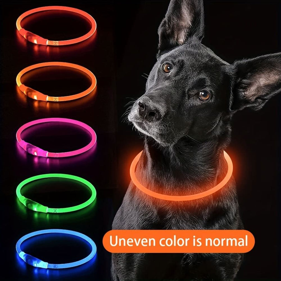 USB Rechargeable LED Glow Pet Collar, Soft Silicone Night Safety Dog & Cat Collar with 6 Colors, 3 Modes, Adjustable Length for Small, Medium, Large Pets, Ideal for Evening Walks and Outdoor Visibility (L, Red)