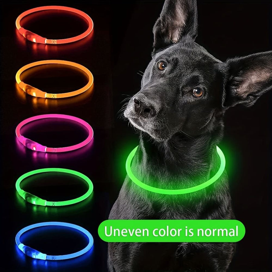 USB Rechargeable LED Glow Pet Collar, Soft Silicone Night Safety Dog & Cat Collar with 6 Colors, 3 Modes, Adjustable Length for Small, Medium, Large Pets, Ideal for Evening Walks and Outdoor Visibility (L, Red)