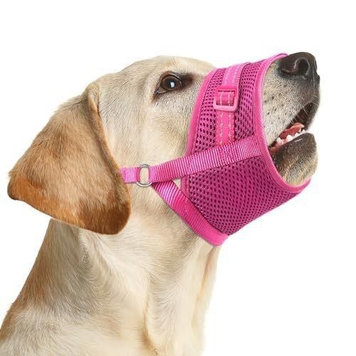 Soft Breathable Mesh Dog Muzzle for Small Medium Large Dogs, Adjustable Anti-Biting Barking Chewing Muzzle for Walking, Training, and Grooming (XL, Pink)