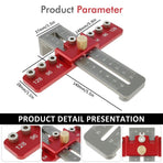 Aluminum Alloy Cabinet Handle Drilling Jig with Adjustable Cross Sliding Structure for Precise Hole Positioning on Drawers, Cupboards, Wardrobes and File Shelves (Red)