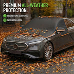 All-Season Car Front Cover Shield for Sedans – Windproof, Snowproof & Sunproof Protection with Magnetic Fixation, Full Coverage for Windshield, Side Windows, and Hood, Ideal for Outdoor Parking (Green1)