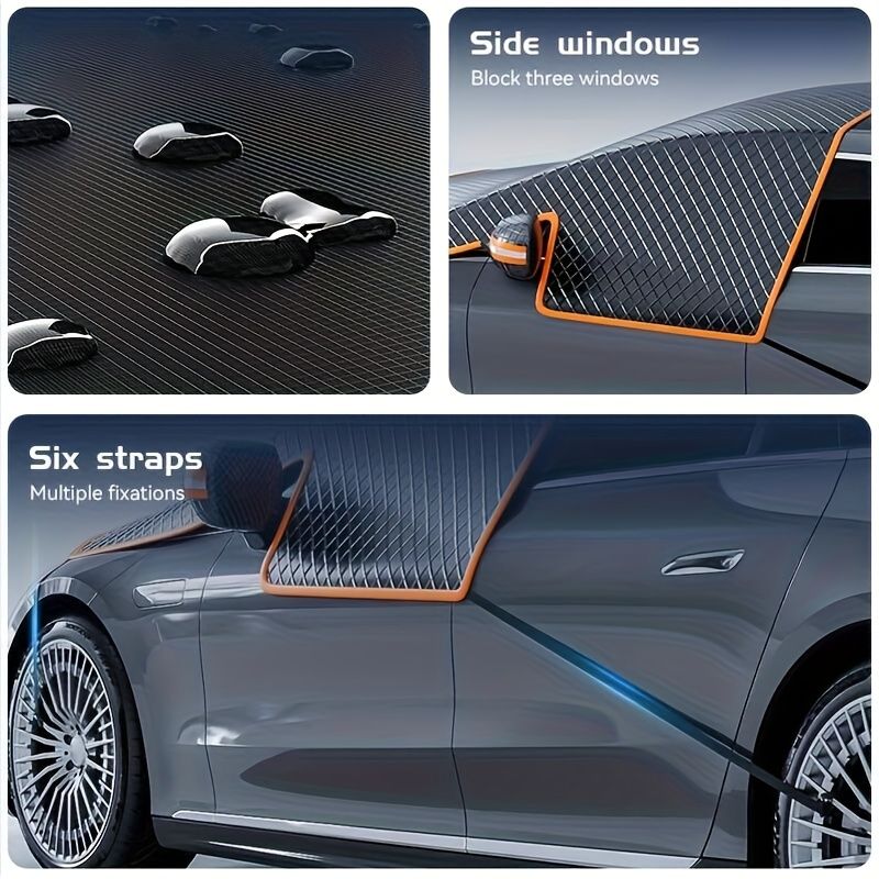 All-Season Car Front Cover Shield for Sedans – Windproof, Snowproof & Sunproof Protection with Magnetic Fixation, Full Coverage for Windshield, Side Windows, and Hood, Ideal for Outdoor Parking (Green1)