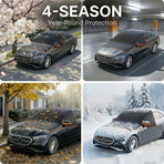 All-Season Car Front Cover Shield for Sedans – Windproof, Snowproof & Sunproof Protection with Magnetic Fixation, Full Coverage for Windshield, Side Windows, and Hood, Ideal for Outdoor Parking (Green2)
