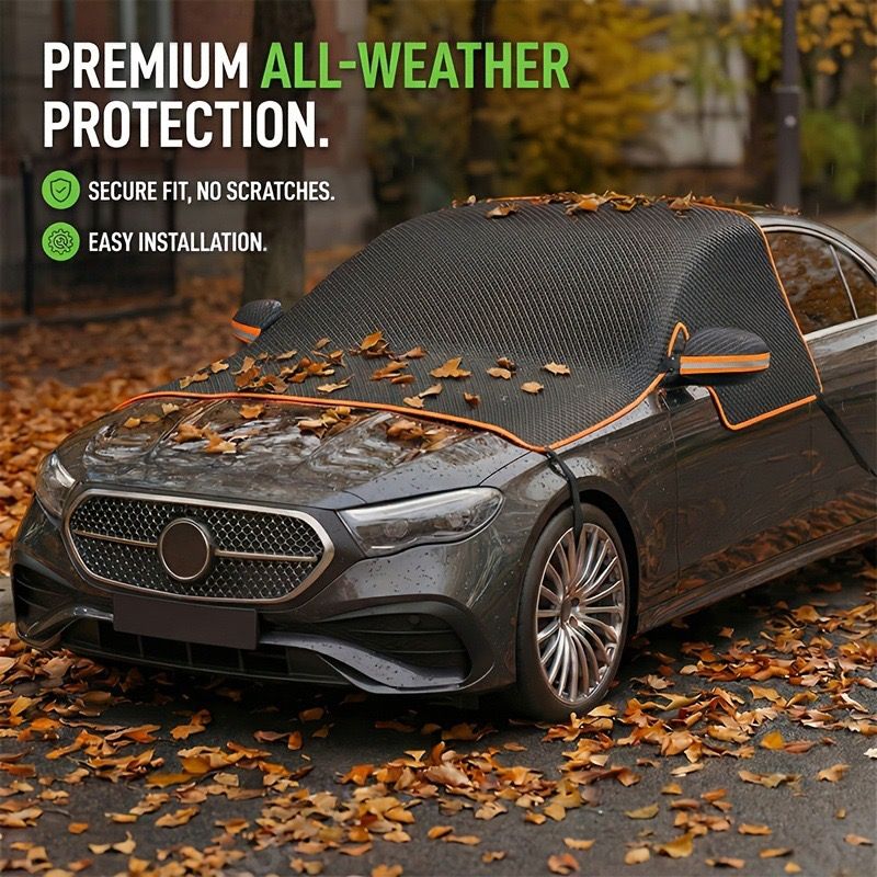 All-Season Car Front Cover Shield for Sedans – Windproof, Snowproof & Sunproof Protection with Magnetic Fixation, Full Coverage for Windshield, Side Windows, and Hood, Ideal for Outdoor Parking (Green2)