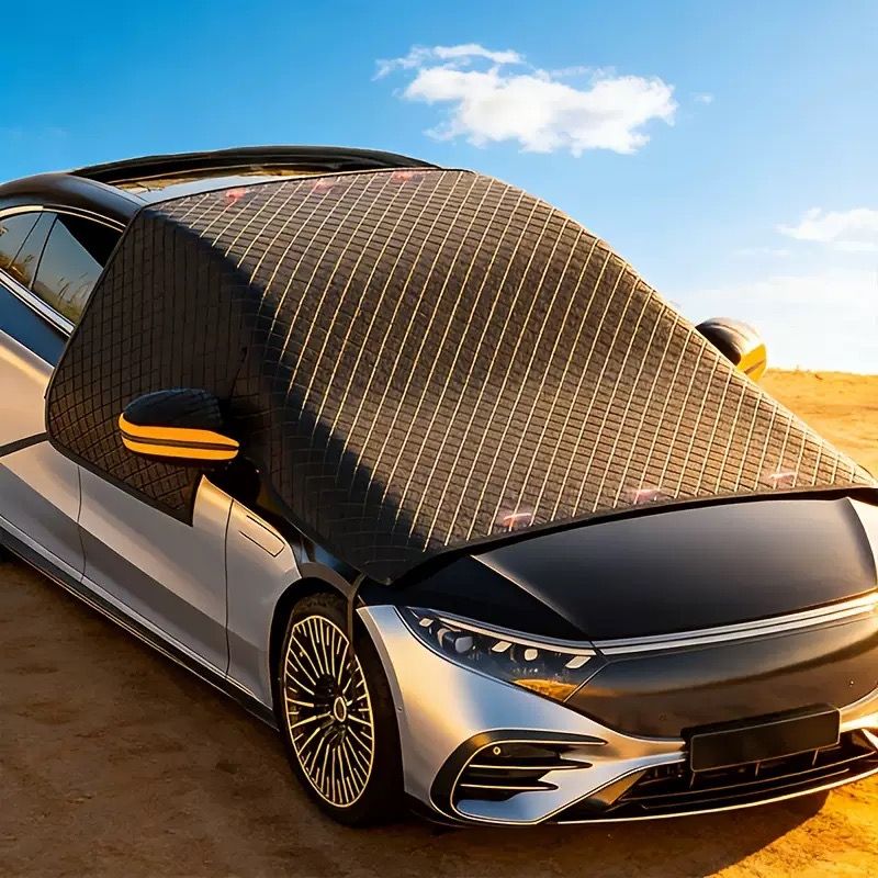 All-Season Car Front Cover Shield for Sedans – Windproof, Snowproof & Sunproof Protection with Magnetic Fixation, Full Coverage for Windshield, Side Windows, and Hood, Ideal for Outdoor Parking (Green2)