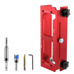 Aluminum Alloy Door Hinge Installation Locator Jig with Adjustable Sliding Blocks for Woodworking Door Fitting, Routing, and Screw Hole Positioning (Red)