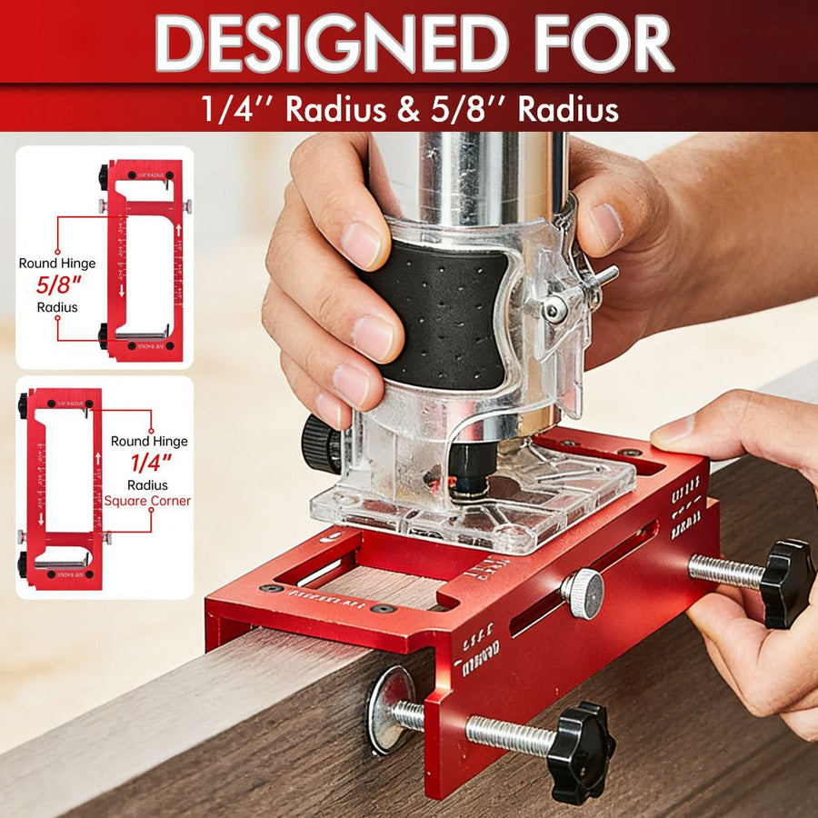 Aluminum Alloy Door Hinge Installation Locator Jig with Adjustable Sliding Blocks for Woodworking Door Fitting, Routing, and Screw Hole Positioning (Red)