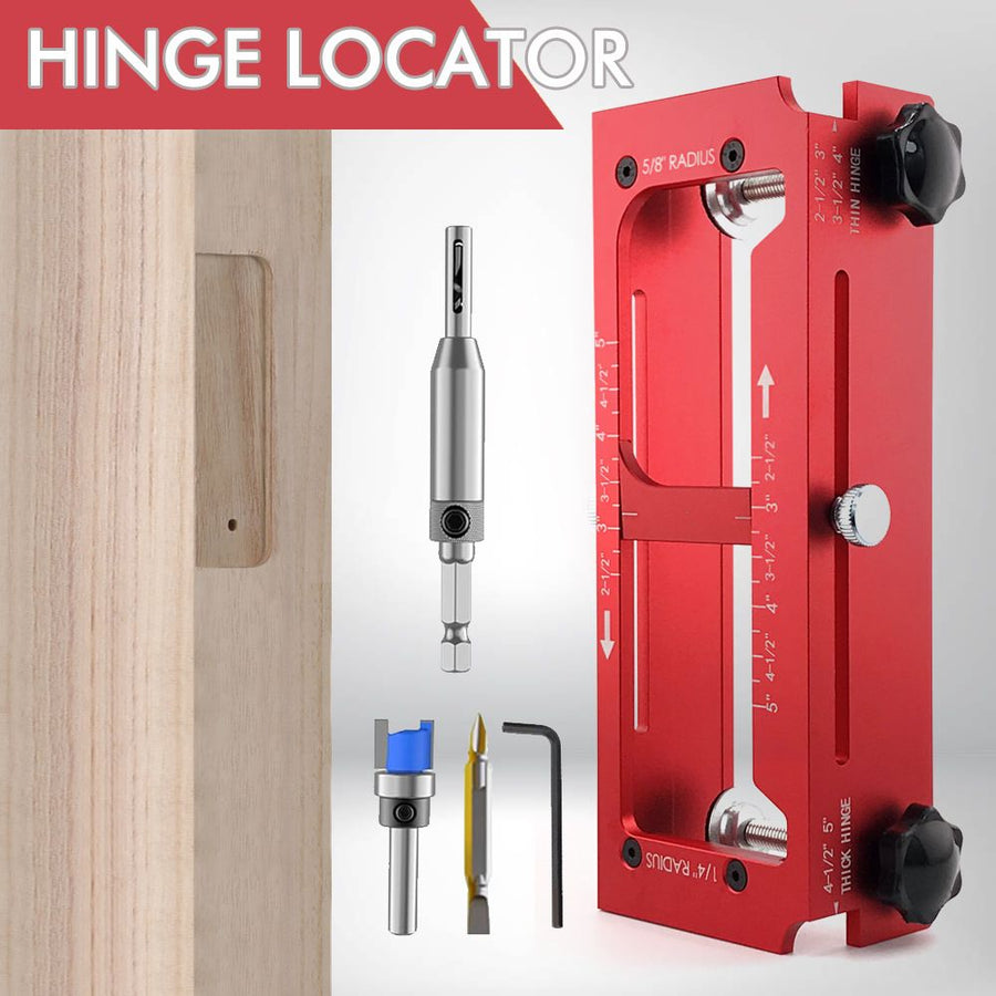 Aluminum Alloy Door Hinge Installation Locator Jig with Adjustable Sliding Blocks for Woodworking Door Fitting, Routing, and Screw Hole Positioning (Red)