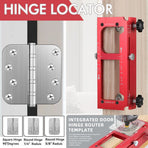 Aluminum Alloy Door Hinge Installation Locator Jig with Adjustable Sliding Blocks for Woodworking Door Fitting, Routing, and Screw Hole Positioning (Red)