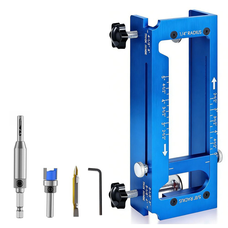 Aluminum Alloy Door Hinge Installation Locator Jig with Adjustable Sliding Blocks for Woodworking Door Fitting, Routing, and Screw Hole Positioning (Red)