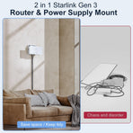 2 in 1 Router Mount for Starlink Gen 3 Wall Mount and Power Supply Mounting Kit Accessories, Space Saving Bracket Holder for RV Living Room Office Cafe Boat (White)