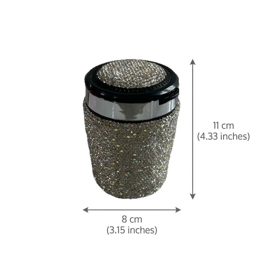 Diamond-Studded Car Ashtray with LED Lid Indicator, Portable Universal Auto Interior Accessory for Smoking Ash Storage, Fits Vehicle Cup Holders, Office Desk and Home Use (Pink)