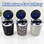 Diamond-Studded Car Ashtray with LED Lid Indicator, Portable Universal Auto Interior Accessory for Smoking Ash Storage, Fits Vehicle Cup Holders, Office Desk and Home Use (Pink)