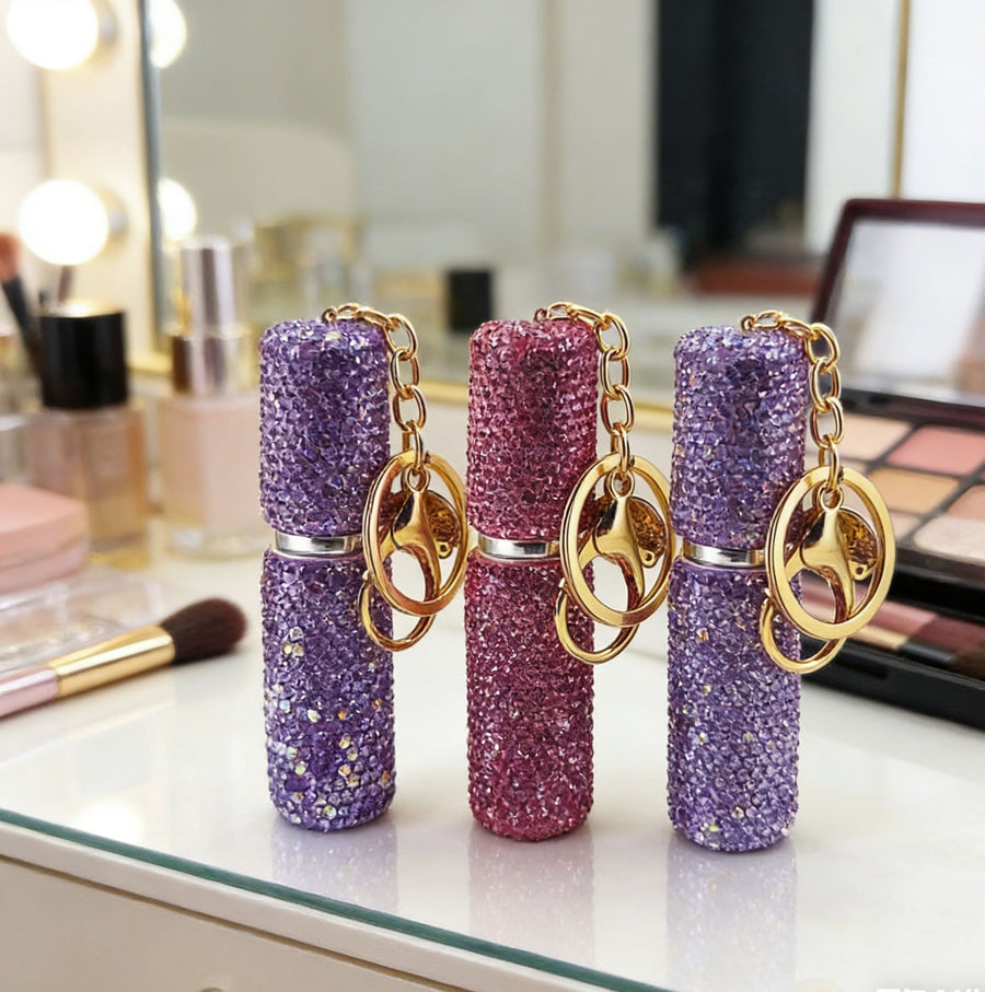 Portable Rhinestone Perfume Atomizer Keychain Refillable Spray Bottle for Travel Purse Bag Decoration and On the Go Fragrance Touch Ups (Pink)