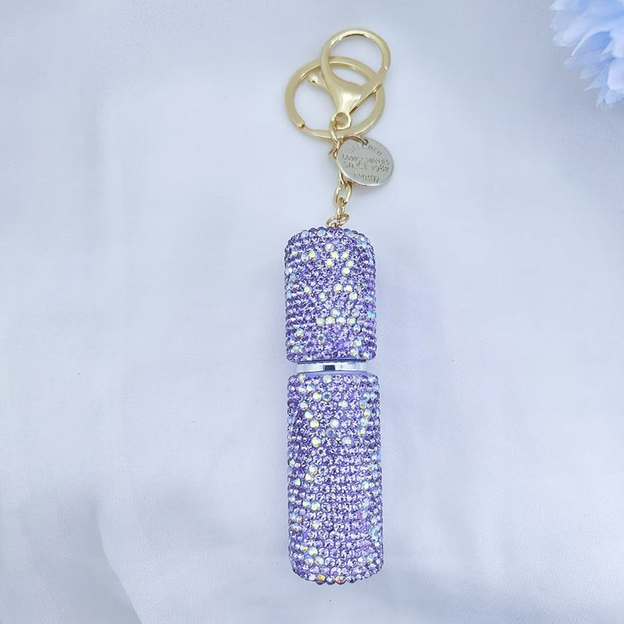 Portable Rhinestone Perfume Atomizer Keychain Refillable Spray Bottle for Travel Purse Bag Decoration and On the Go Fragrance Touch Ups (Purple)