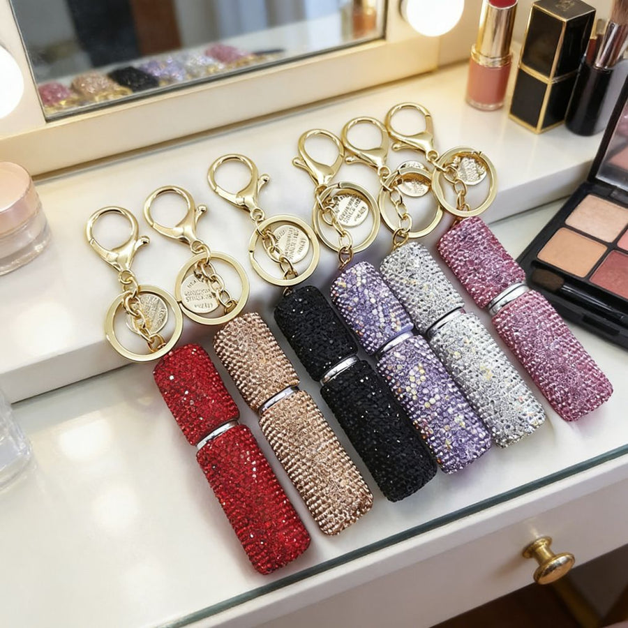 Portable Rhinestone Perfume Atomizer Keychain Refillable Spray Bottle for Travel Purse Bag Decoration and On the Go Fragrance Touch Ups (Purple)