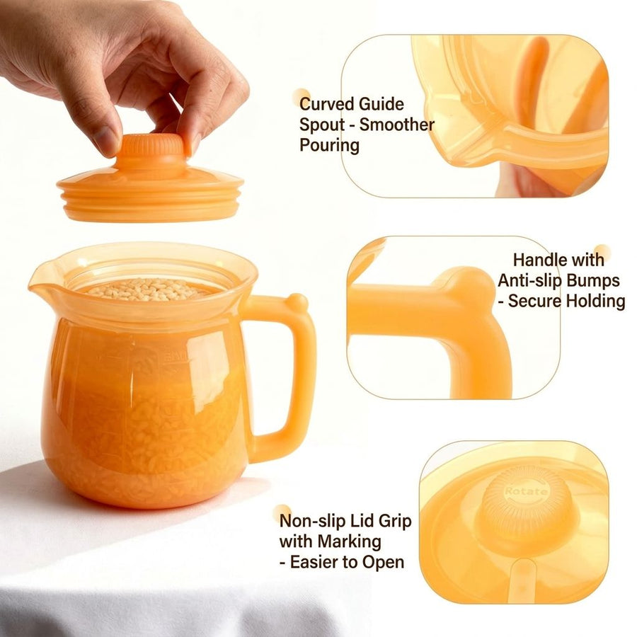 Food-Grade Silicone Multi-Purpose Milk Pitcher with Measuring Scale, Microwave & Freezer Safe, Leak-Proof Rotating Lid, Ergonomic Handle for Baby Formula, Coffee, Oil & Liquid Storage in Home Kitchen (Grey)