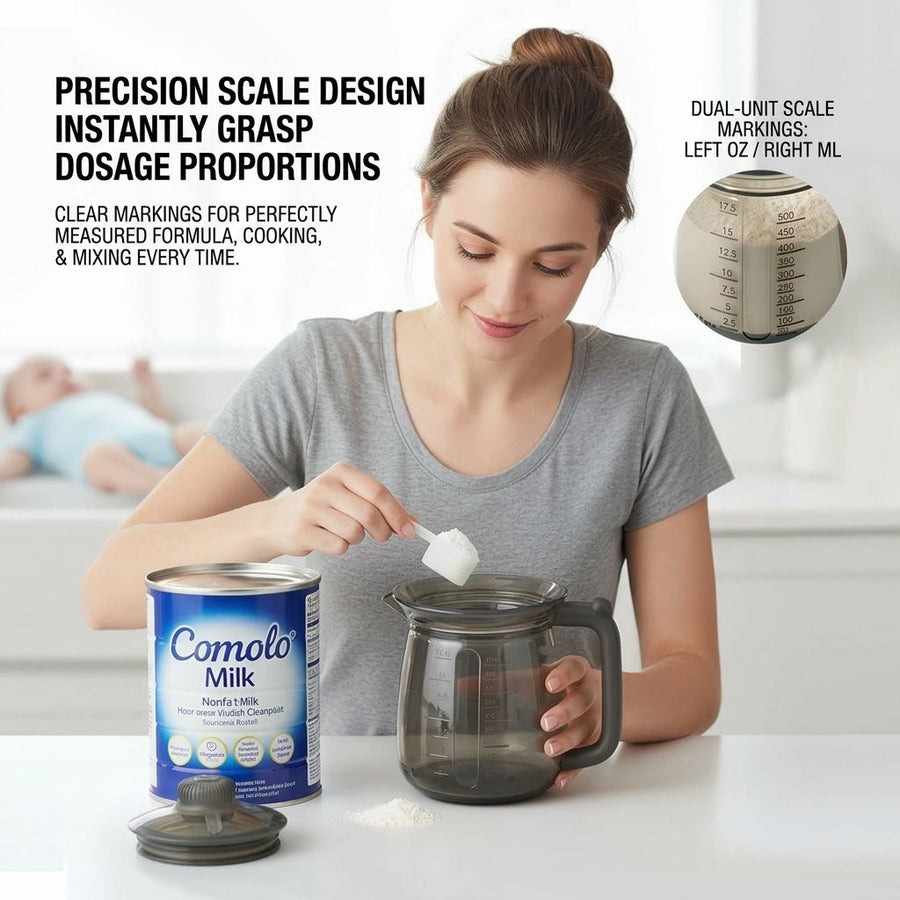 Food-Grade Silicone Multi-Purpose Milk Pitcher with Measuring Scale, Microwave & Freezer Safe, Leak-Proof Rotating Lid, Ergonomic Handle for Baby Formula, Coffee, Oil & Liquid Storage in Home Kitchen (Transparent)