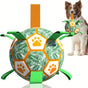 Interactive Dog Soccer Ball Toy with Bite-Resistant PU Surface and Durable Nylon Straps for Fetch, Tug, and Play in Indoor or Outdoor Settings (L)