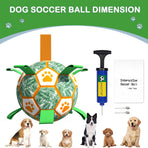 Interactive Dog Soccer Ball Toy with Bite-Resistant PU Surface and Durable Nylon Straps for Fetch, Tug, and Play in Indoor or Outdoor Settings (L)