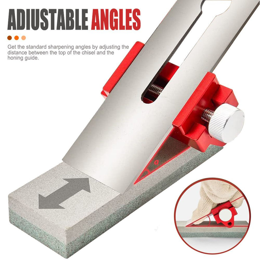 Adjustable Honing Guide Jig for Woodworking Chisels and Planer Blades with Rolling Roller and Knurled Knobs for Consistent Sharpening Angles on Stones (Upgraded Model)