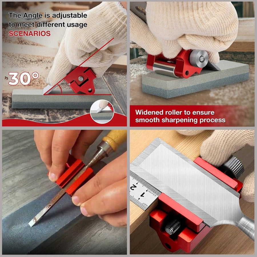 Adjustable Honing Guide Jig for Woodworking Chisels and Planer Blades with Rolling Roller and Knurled Knobs for Consistent Sharpening Angles on Stones (Upgraded Model)
