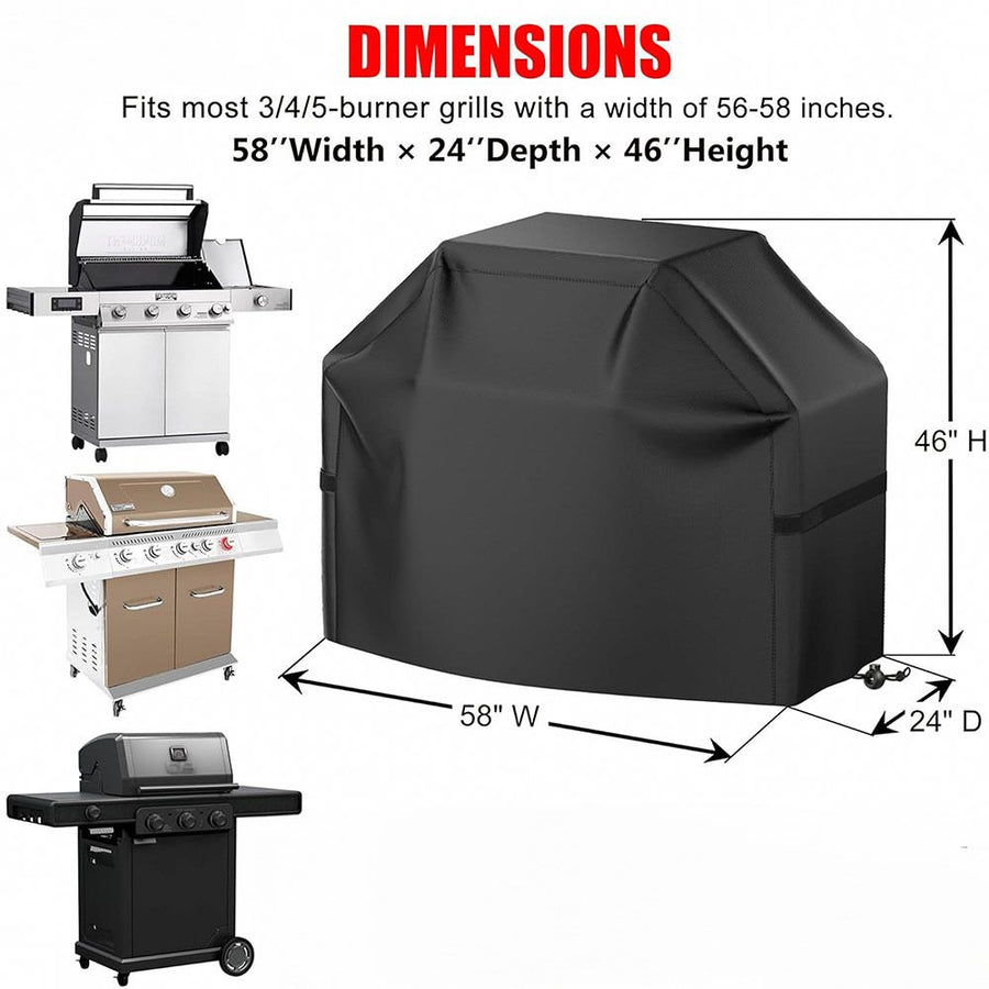 Universal Outdoor Grill Cover Waterproof UV Resistant Dustproof Barbecue Protector with Adjustable Straps for Rectangular Round Kettle and Portable Grills (600D, S02)