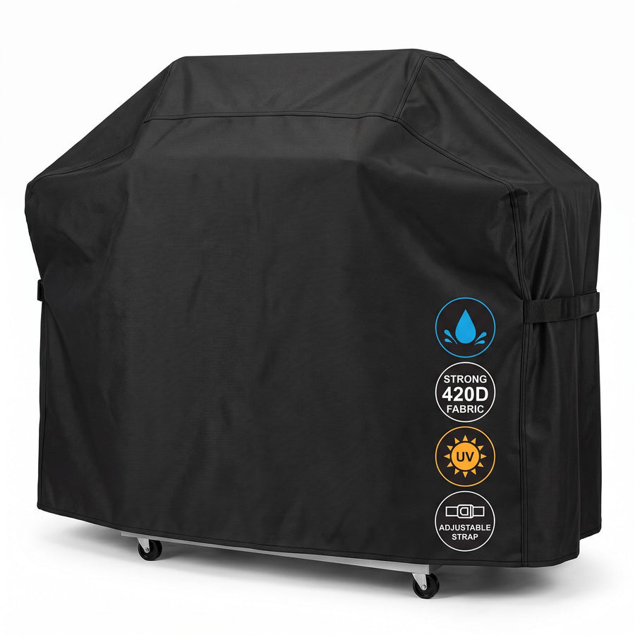 Universal Outdoor Grill Cover Waterproof UV Resistant Dustproof Barbecue Protector with Adjustable Straps for Rectangular Round Kettle and Portable Grills (600D, S10)